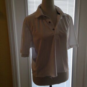Izod Womens Upcycled Semi-Cropped Short Sleeve White Collared Golf Shirt